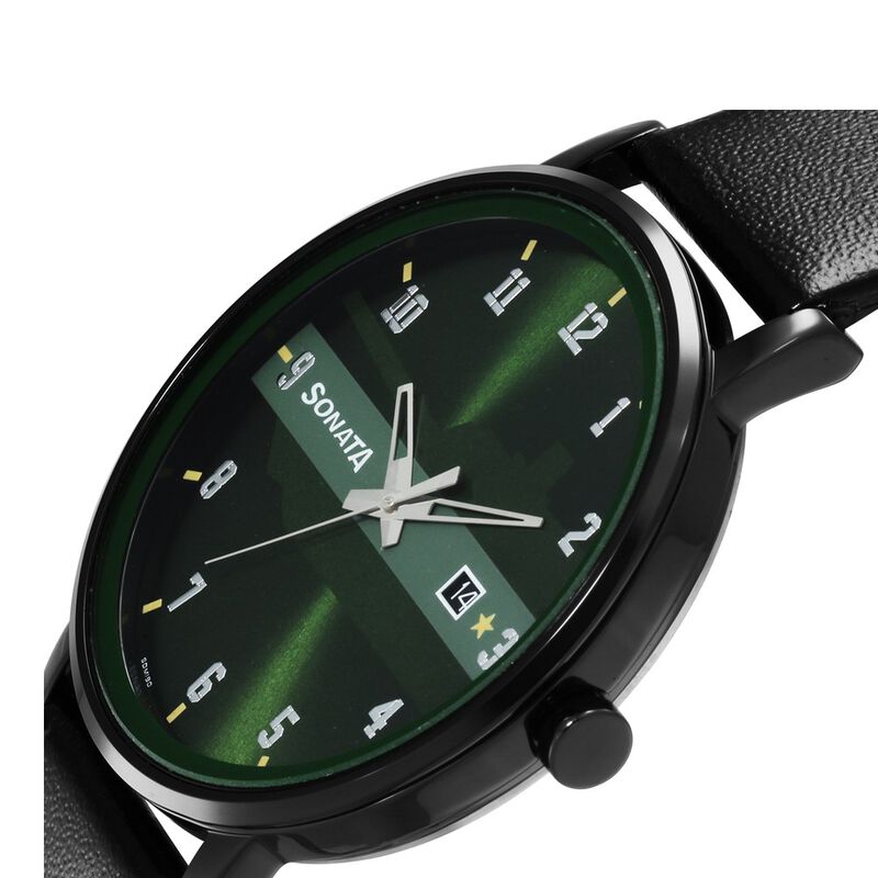 Sonata Force Quartz Analog with Date Green Dial Leather Strap Watch for Men - image number 4