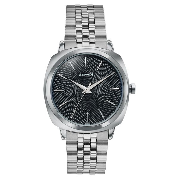 Sonata Vector Black Textured Dial Silver-Tone Bracelet Watch for Men - image number 1