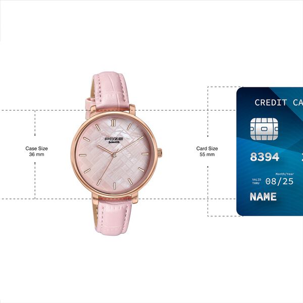 Sonata Poze Quartz Analog Pink Dial Pink Colour Leather Strap Watch For Women - image number 3