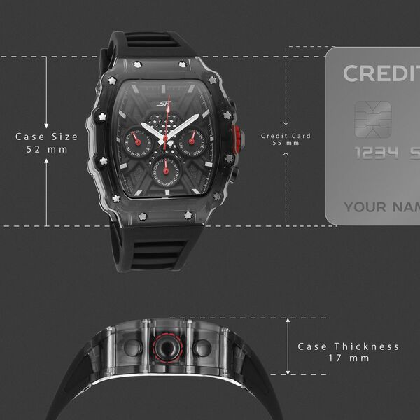 SF Maiden Voyage Sport Watch Black dial And Strap wih red accents Tonneau Shaped Case with Multifunction movement - image number 3