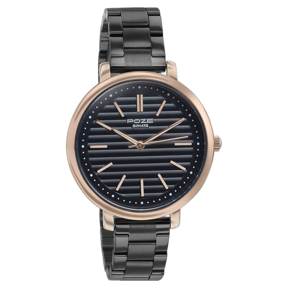 Buy Online Sonata Poze Quartz Analog Black Dial Black Color