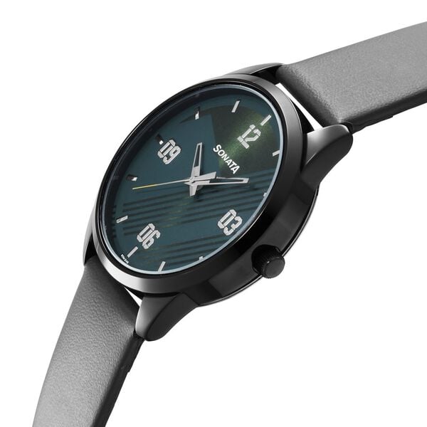 Sonata Force Quartz Analog Green Dial Leather Strap Watch for Men - image number 2