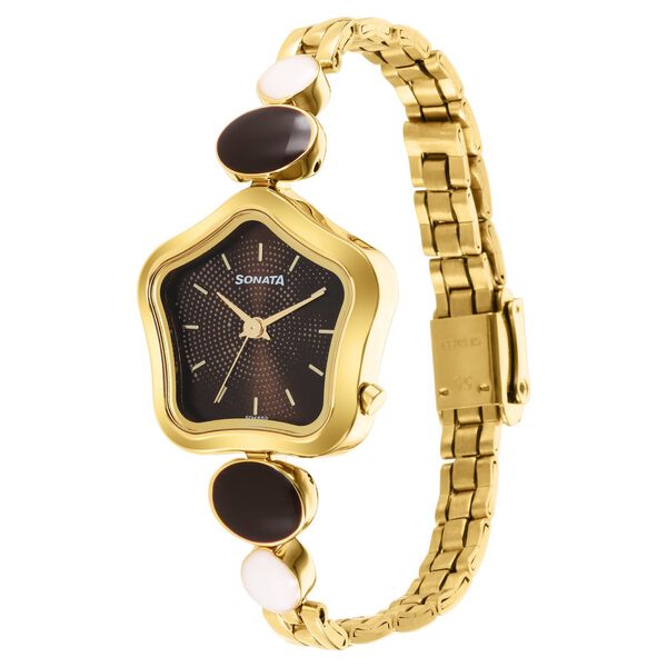 Sonata Utsav Brown Dial Yellow Bi Metal Strap Watch for Women - image number 1