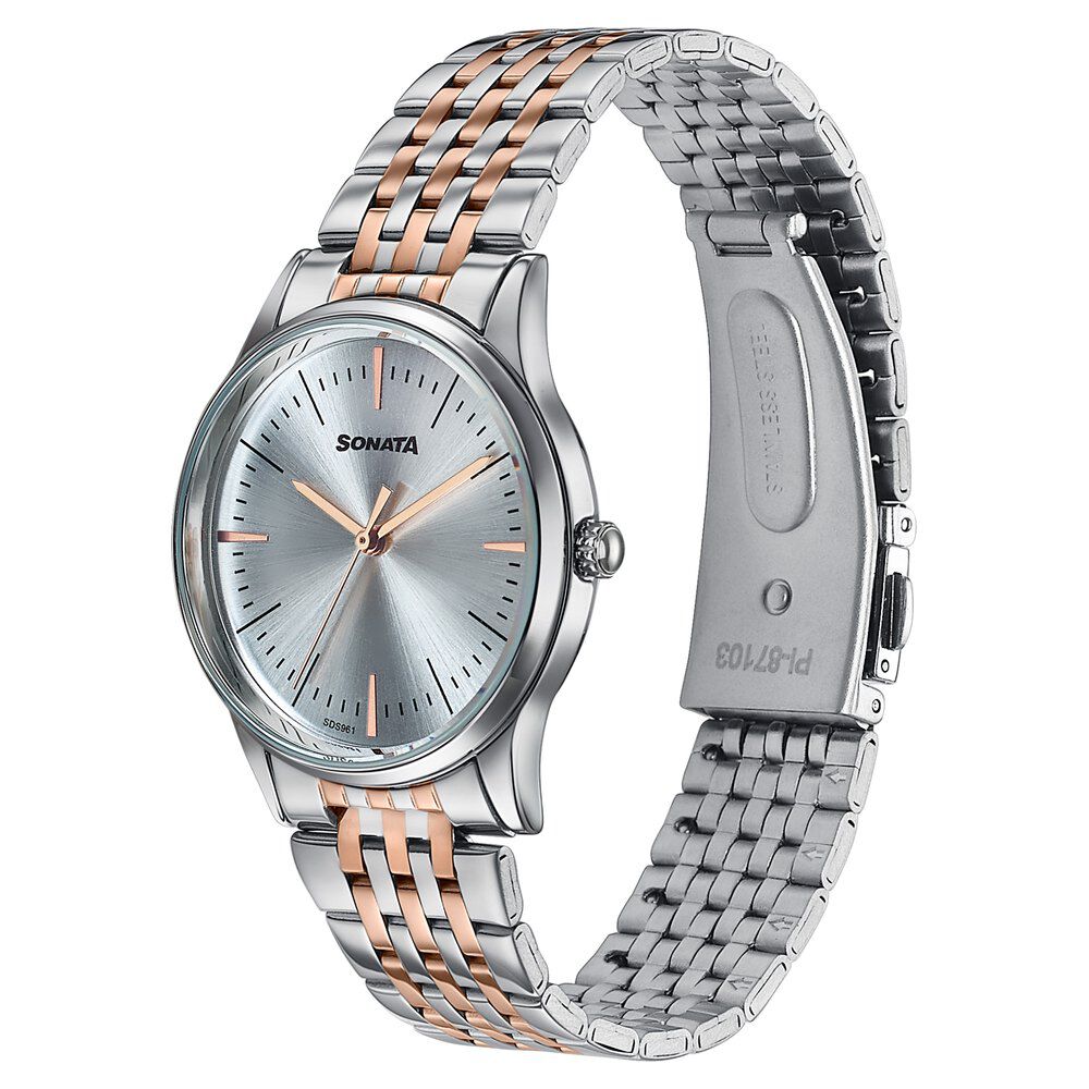 Buy Online Sonata Verve Quartz Analog Silver Dial Two Toned Metal