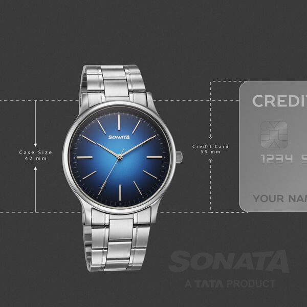 Sonata Aspire Quartz Analog Blue Dial Stainless Steel Strap Watch For Men - image number 3