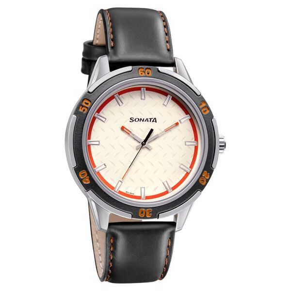 Sonata Quartz Analog White Dial Leather Strap Watch for Men - image number 0
