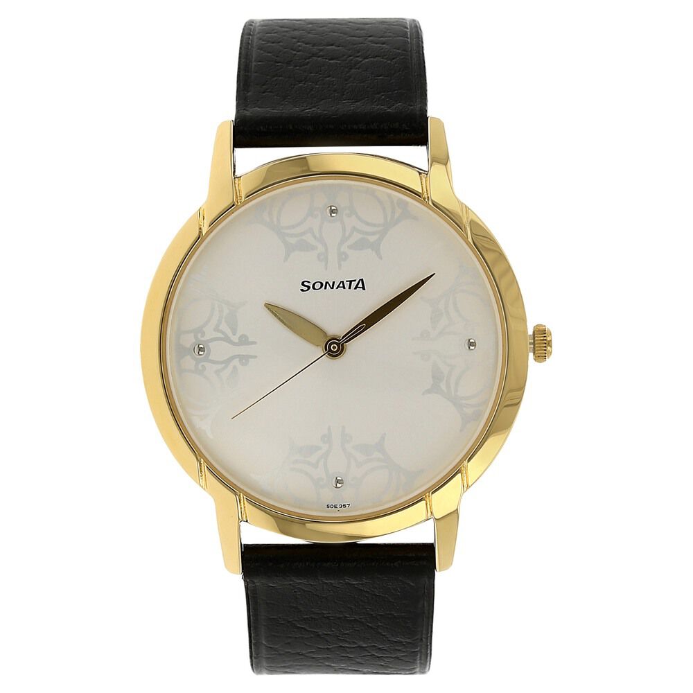 Buy Online Sonata Quartz Analog Silver Dial Leather Strap Watch for Men nl77031yl01w Sonata