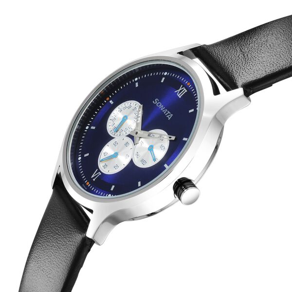 Sonata Force Quartz Multifunction Blue Dial Leather Strap Watch for Men - image number 2