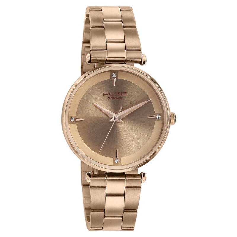 Sonata Poze Quartz Analog Rose Gold dial Metal Strap Watch for Women