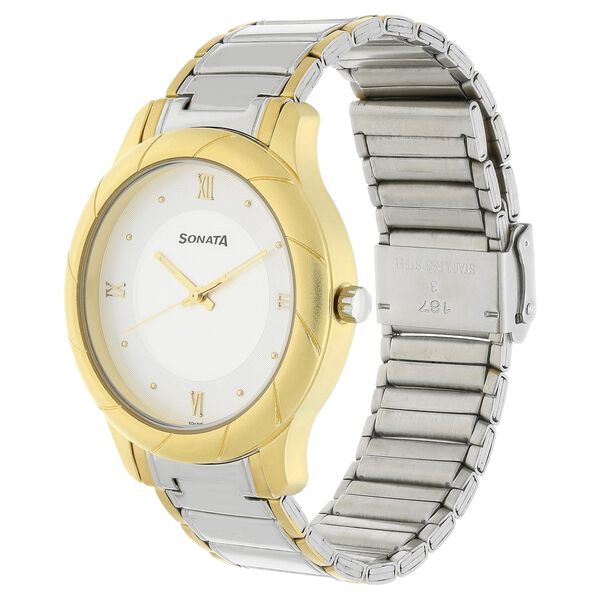 Sonata Quartz Analog White Dial Stainless Steel Strap Watch for Men - image number 2