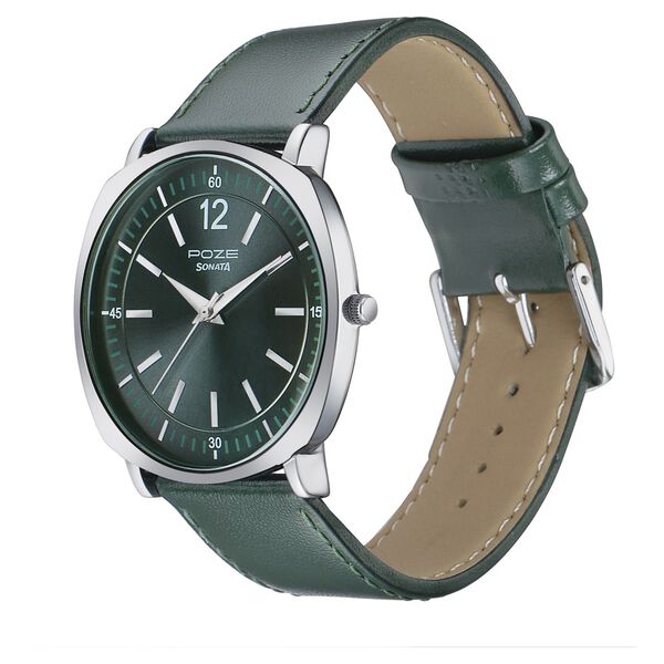 Sonata Poze Quartz Analog Green Dial Green Color Leather Strap Watch For Men - image number 3