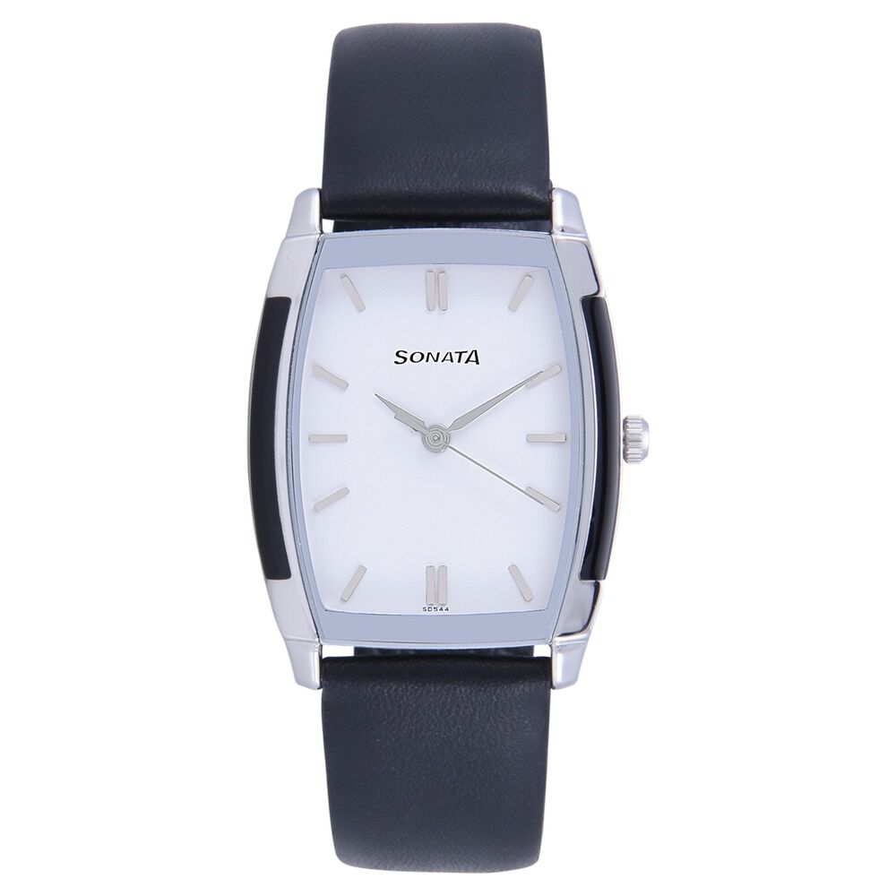 Buy Online Sonata Quartz Analog White Dial Leather Strap Watch for Men nl7080sl01 Sonata