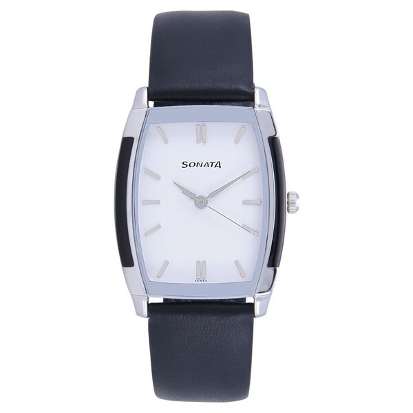 Sonata Quartz Analog White Dial Leather Strap Watch for Men - image number 0