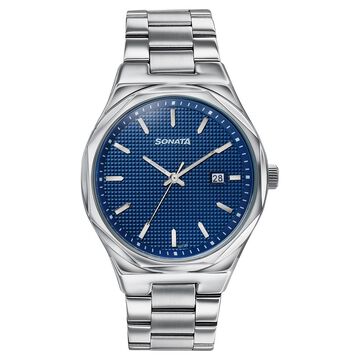 Sonata Jashn Quartz Analog Blue Dial Silver Metal Strap Watch For Men
