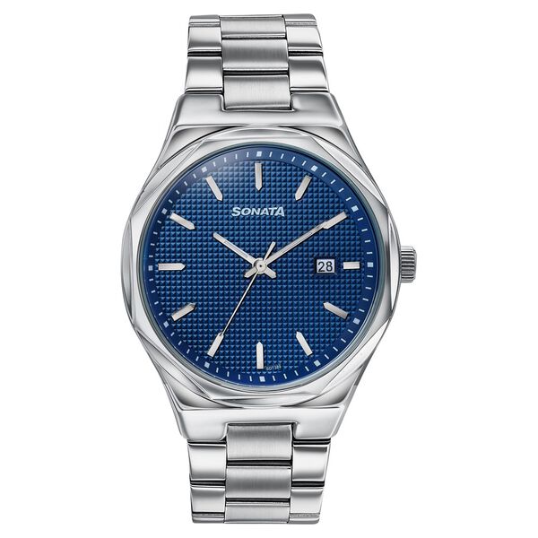 Sonata Jashn Quartz Analog Blue Dial Silver Metal Strap Watch For Men - image number 0