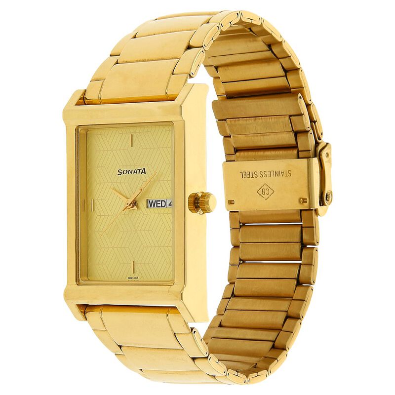 Sonata Quartz Analog with Day and Date Golden Dial Stainless Steel Strap Watch for Men - image number 1