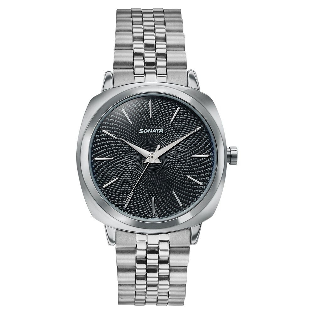 Sonata Vector Black Textured Dial Silver-Tone Bracelet Watch for Men-image-19