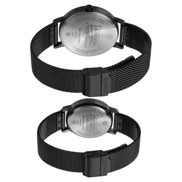 Sonata Quartz Analog with Date Black Dial Metal Strap Watch for Couple - image number 3