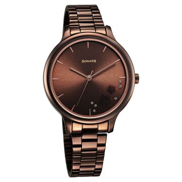 Sonata Blush Quartz Analog Brown dial Stainless Steel Strap Watch for Women