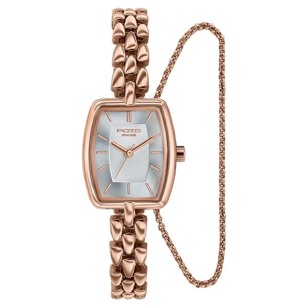 Poze Poze Quartz Analog Silver Dial Rose Gold Metal Strap Watch For Women - image number 1