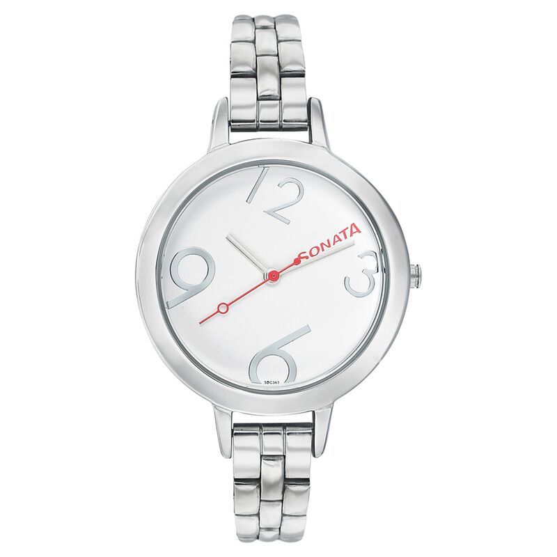 Sonata Quartz Analog White Dial Metal Strap Watch for Women - image number 0