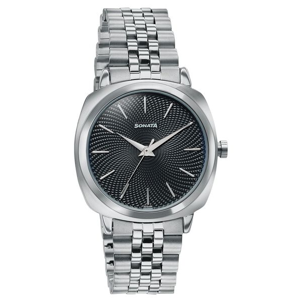 Sonata Vector Black Textured Dial Silver-Tone Bracelet Watch for Men - image number 2