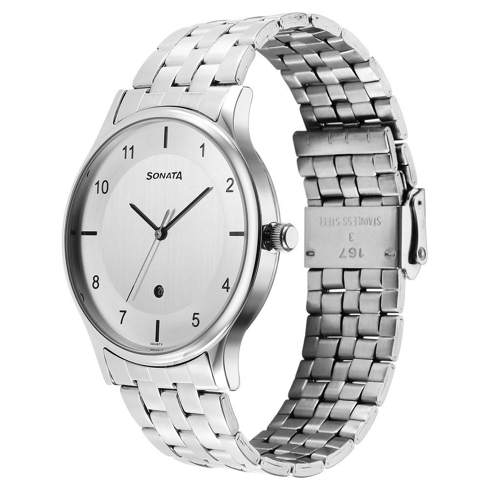 Buy Online Sonata Quartz Analog with Date Silver Dial Watch for Men 77105sm07 p Sonata