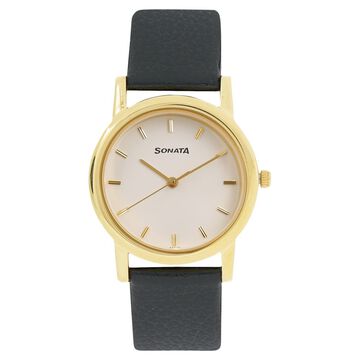 Sonata Quartz Analog White Dial Leather Strap Watch for Men