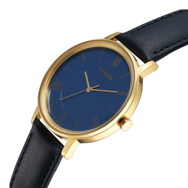 Sonata Utsav Quartz Analog Blue Dial Leather Strap Watch for Men - image number 2