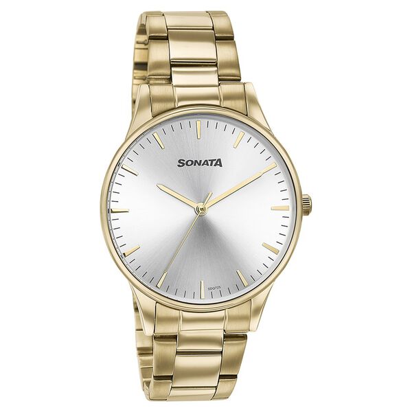 Sonata Quartz Analog Silver Dial Golden Stainless Steel Strap Watch For Men - image number 2