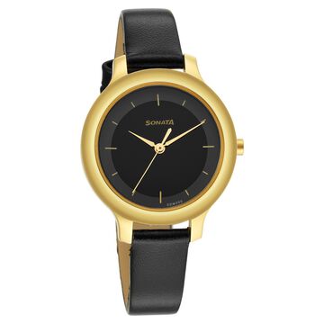 Sonata Gold Edit Black Dial Women Watch With Leather Strap