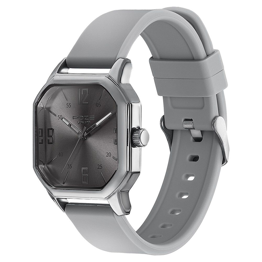 Buy Online Sonata Poze Quartz Analog Grey Dial Silicone Strap Watch for Men sp70030qp01w Sonata