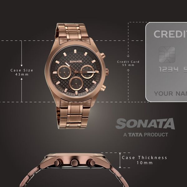 Sonata Summit Quartz Multifunction Brown Dial Brown Metal Strap Watch For Men - image number 3