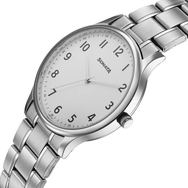 Sonata Aspire Quartz Analog White Dial Stainless Steel Strap Watch For Men - image number 2