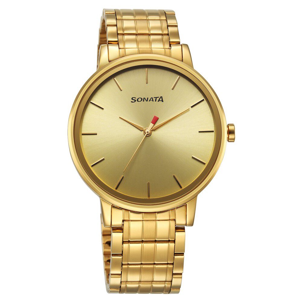 Buy Online Sonata Utsav Quartz Analog Champagne Dial Watch for Men 7131ym01 Sonata