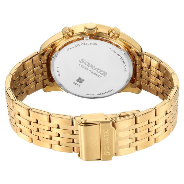 Sonata Magna Quartz Multifunction Champagne Dial Golden Stainless Steel Strap Watch For Men - image number 4