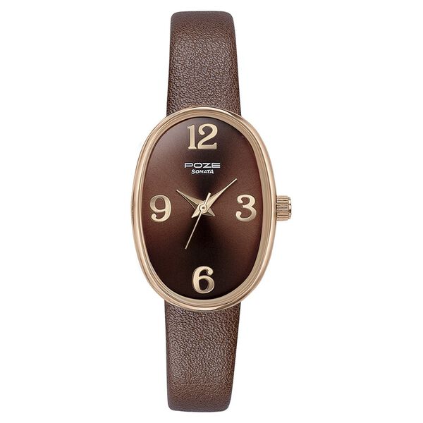 Sonata Poze Quartz Analog Brown Dial Leather Strap Watch for Women - image number 1