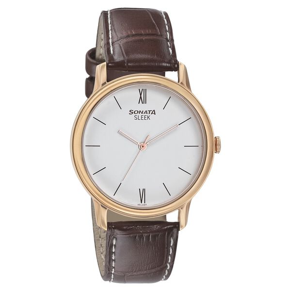 Sonata Quartz Analog White Dial Leather Strap Watch for Men - image number 0