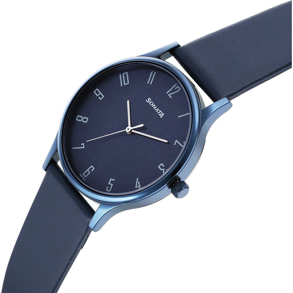 Buy Online Sonata Blues Quartz Analog Blue Dial Metal Strap Watch for Men 77105ql01 Sonata