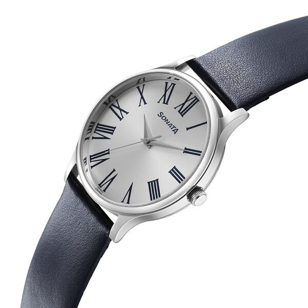 Sonata Aspire Quartz Analog Silver Dial Leather Strap Watch for Men - image number 1