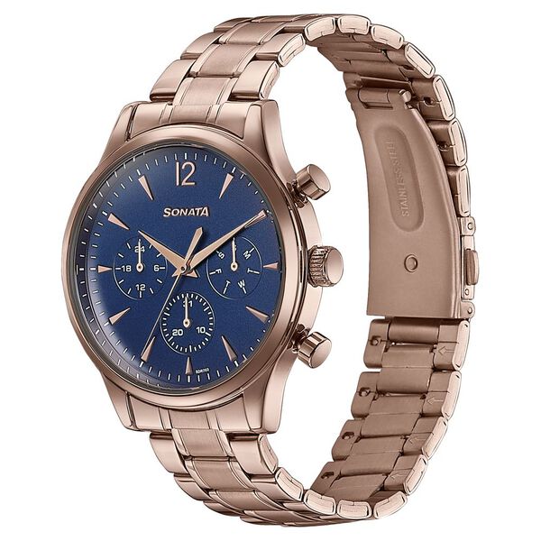 Sonata Wedding Edit Quartz Multifunction Blue Dial Stainless Steel Strap Watch For Men - image number 3