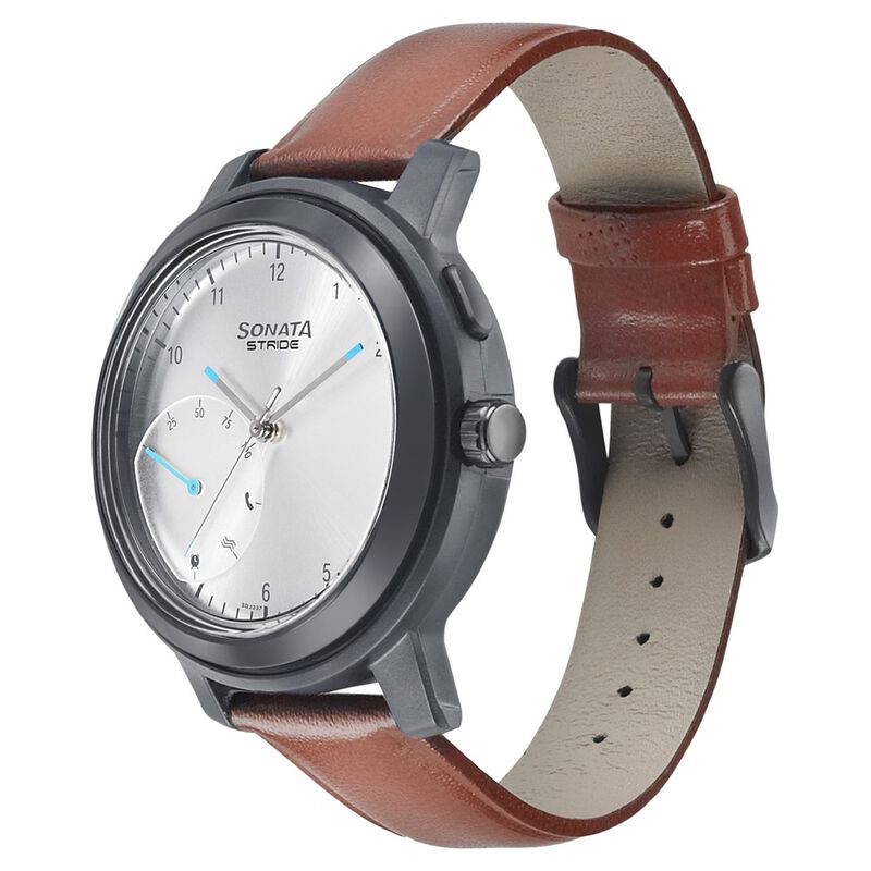 Sonata Stride Smart Silver Dial Leather Strap Watch for Men - image number 1