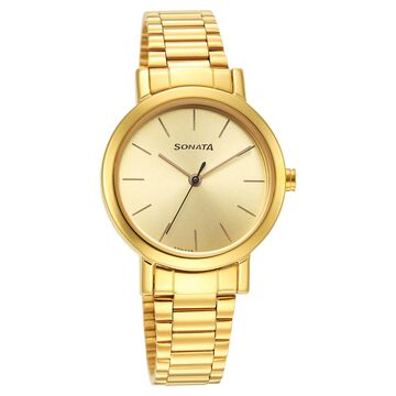 Sonata Essentials Champagne Dial Stainless Steel Strap Watch for Women