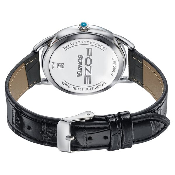 Northern Lights Inspired Poze By Sonata Quartz Analog Blue Dial Black Leather Strap Watch - image number 6
