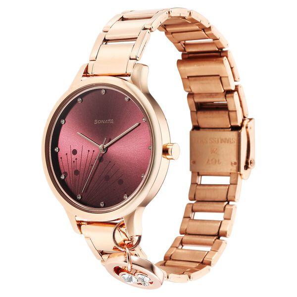 Sonata Blush Quartz Analog Maroon dial Stainless Steel Strap Watch for Women - image number 1