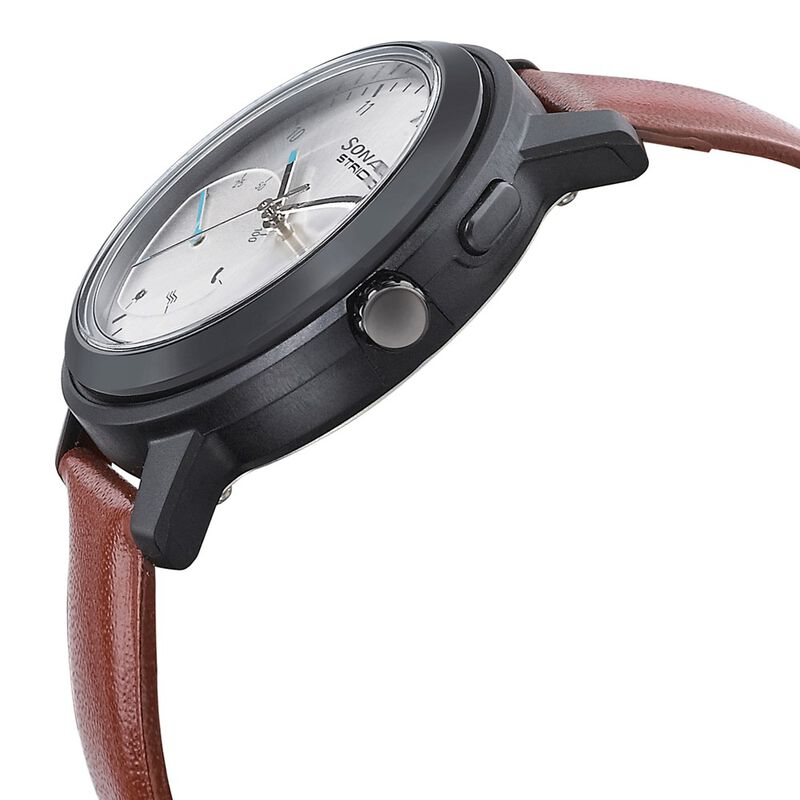 Sonata Stride Smart Silver Dial Leather Strap Watch for Men - image number 2