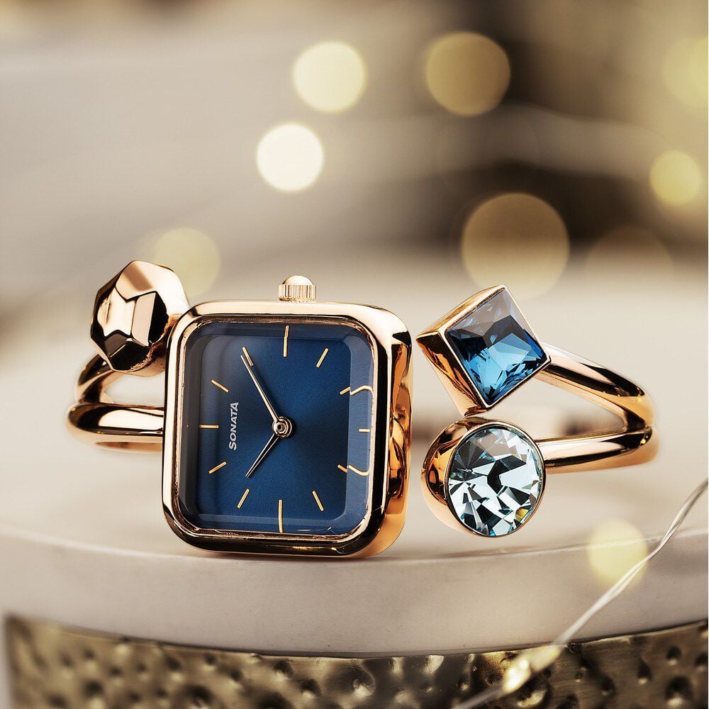 Sonata Aura Quartz Analog Blue Dial Rose Gold Stainless Steel Strap Watch For Women-picture-21