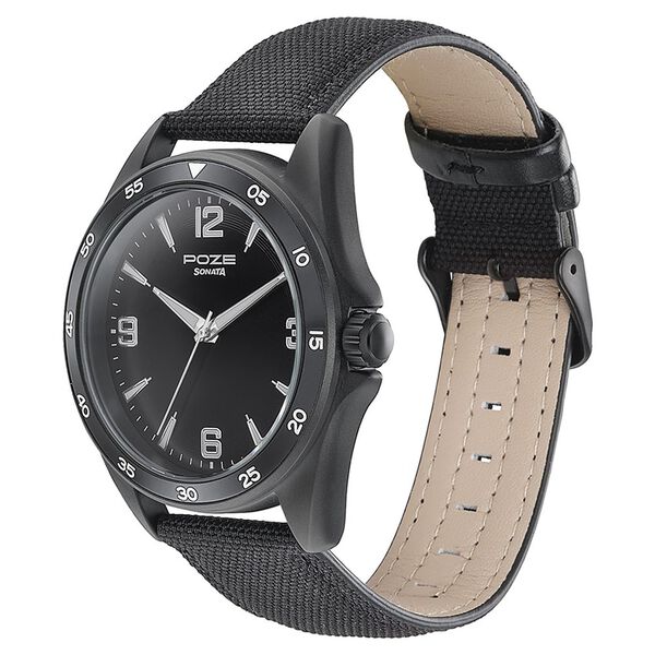 Sonata Poze Quartz Analog Black Dial Leather Strap Watch for Men - image number 3