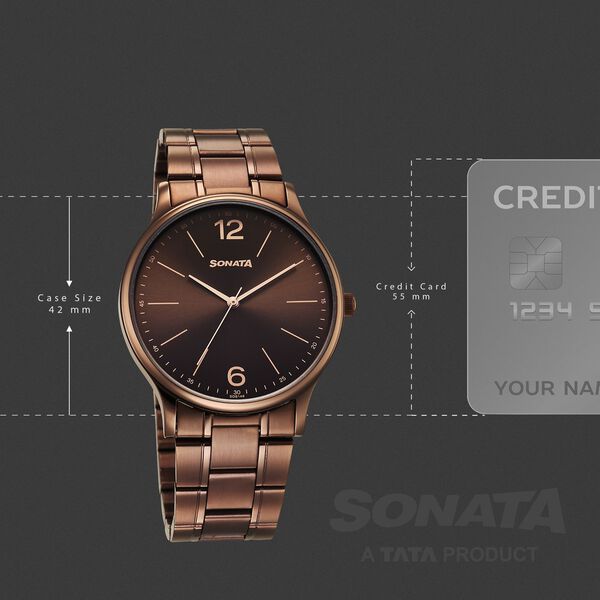 Sonata Aspire Quartz Analog Brown Dial Stainless Steel Strap Watch For Men - image number 3