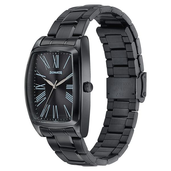 Sonata Ascent Black Tonneau Watch for Men - image number 2